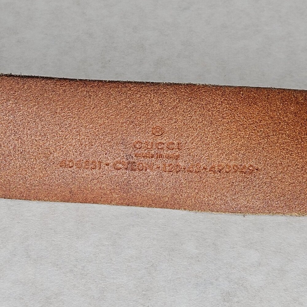 Men's Gucci GG Buckle Brown Tan Leather Belt 53 Inches Long 1.5 Inch Wide - Picture 12 of 12